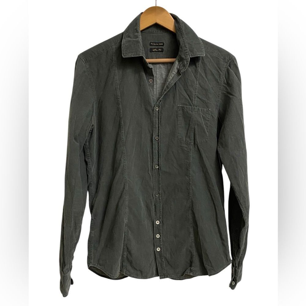Patrizia Pepe Button Up Slim Fit Corduroy Shirt Men's Sz 46 (S) Grey Lightweight